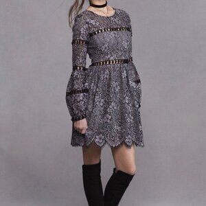Free People For Love & Lemons Theodora Bell Sleeve Mini Dress Lace Purple Small